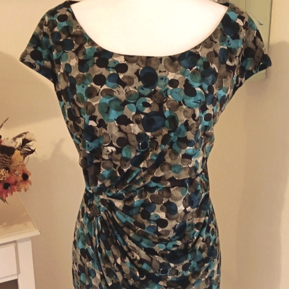 Connected Apparel Woman Soft Knit Dress.Bubbles. Draped Front. - Picture 2 of 11